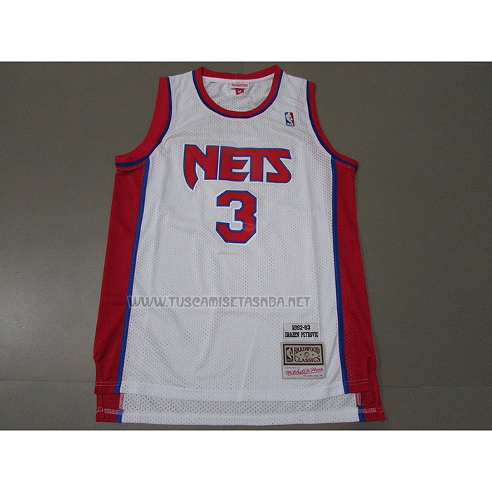 Camiseta Drazen Petrovic NO 3 Brooklyn Nets Mitchell & Ness 1992-93 Blanco